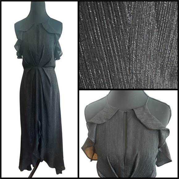 ASTR Shimmering Black High Low Feminine Halter Dress - Picture 1 of 10